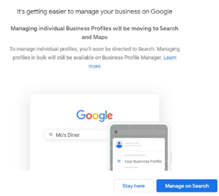 manage google business profile from search