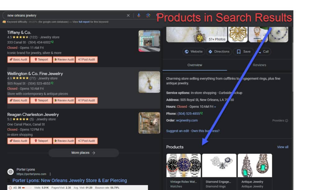 products in google search results