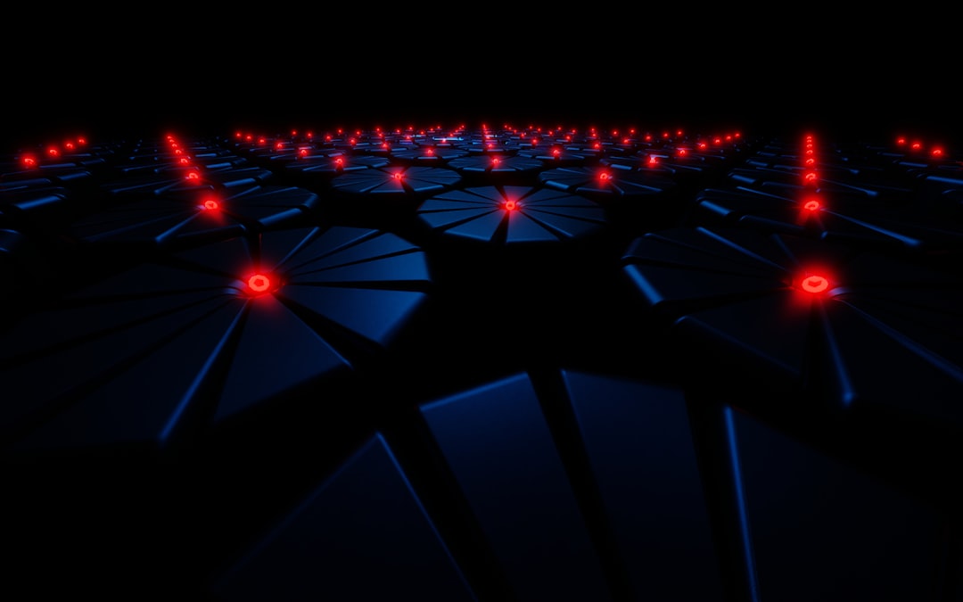 An abstract technological background with glowing blue lines of light representing the flow of data through a network, illustrating generative AI as a new information supply chain.