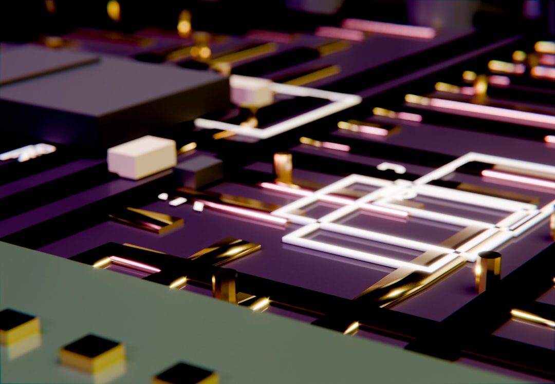 A close-up macro shot of a computer circuit board with glowing lines of light tracing its pathways, symbolizing a structured digital supply chain.