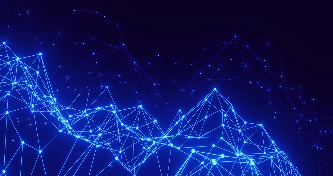 An abstract digital visualization of glowing blue lines connecting nodes on a dark background, illustrating the clear data pipeline created by an AI-driven protocol.